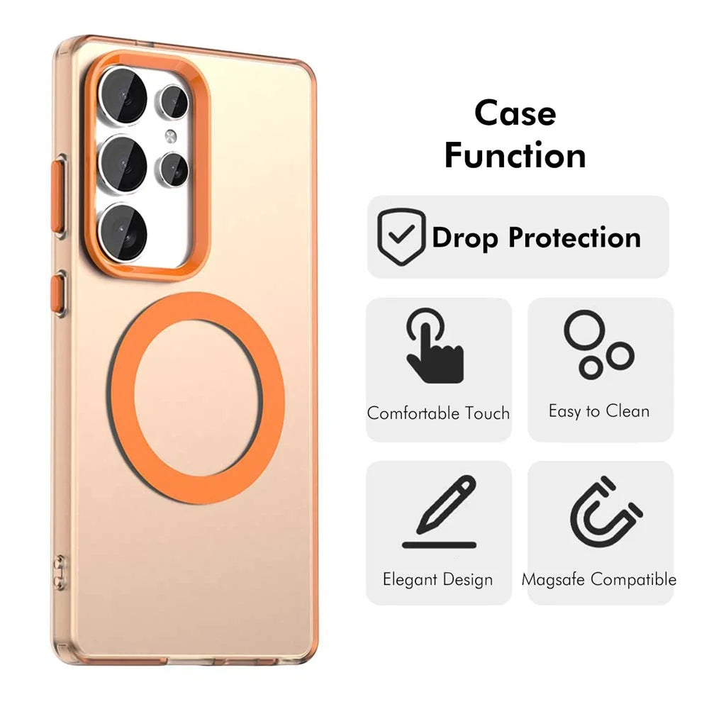 ENKAY HAT PRINCE For Samsung Galaxy S24 Ultra Magnetic Case PC Clear Phone Cover with 0.18mm High Aluminium-silicon Glass Film + Aluminium Alloy Camera Lens Protector - Orange - 2