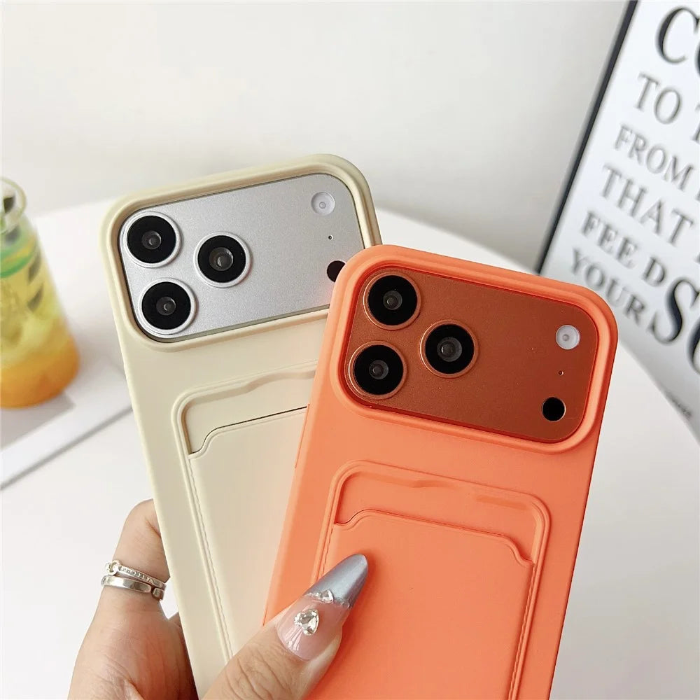 For iPhone 18 Pro / 17 Pro Case Liquid Silicone Card Holder Protective Phone Cover with Adjustable Crossbody Strap - Orange - 6