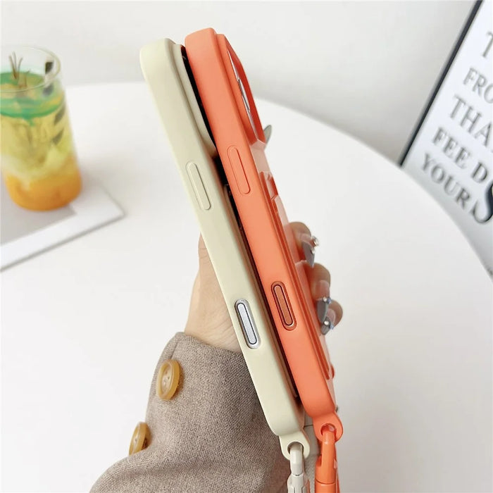 For iPhone 18 Pro Max / 17 Pro Max Case Liquid Silicone Card Holder Protective Phone Cover with Adjustable Crossbody Strap - Orange - 5