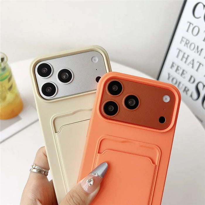 For iPhone 18 Pro Max / 17 Pro Max Case Liquid Silicone Card Holder Protective Phone Cover with Adjustable Crossbody Strap - Orange - 6