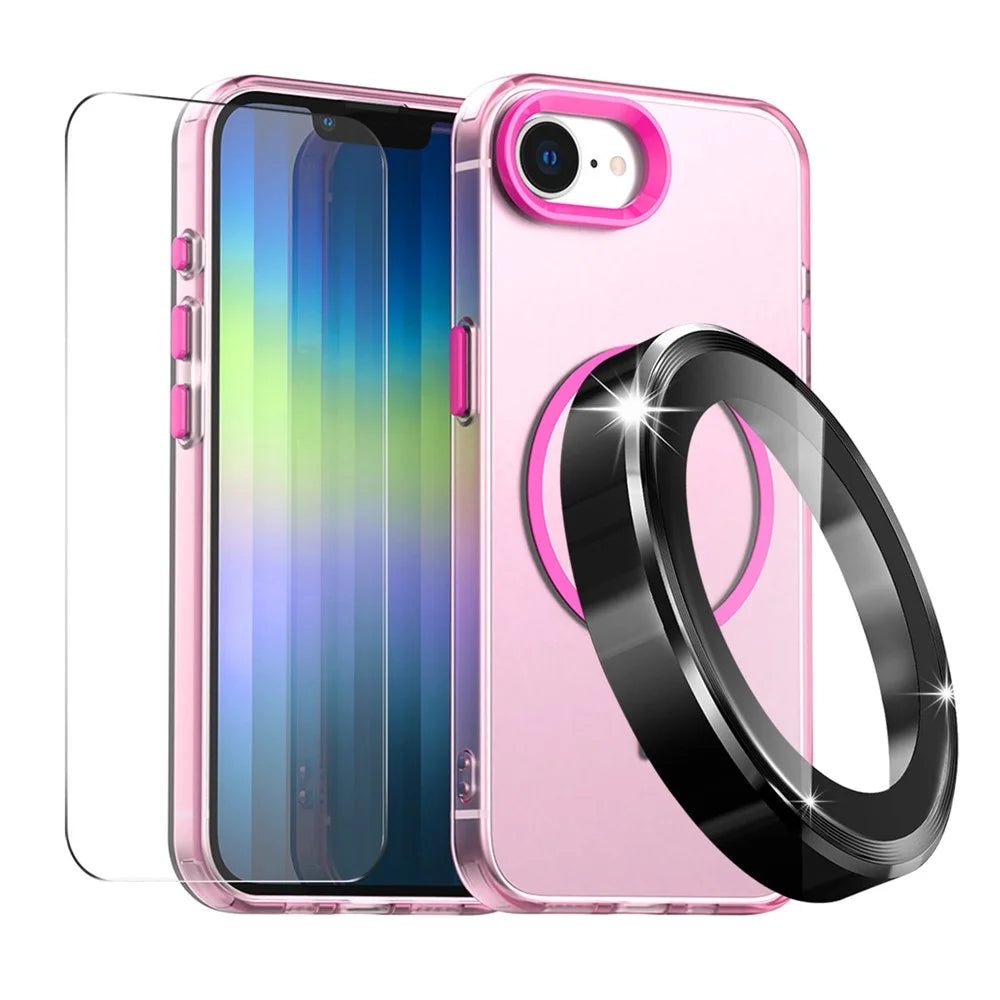 ENKAY HAT PRINCE For iPhone 17e / 16e Case with 9H Tempered Glass PC Magnetic Phone Cover + Aluminium Alloy Camera Lens Protector Compatible with MagSafe - Rose - 1