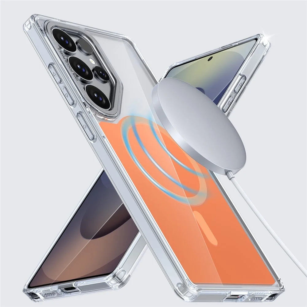 For Samsung Galaxy S25 Ultra Magnetic Case TPU Acrylic Phone Back Cover - Orange - 2