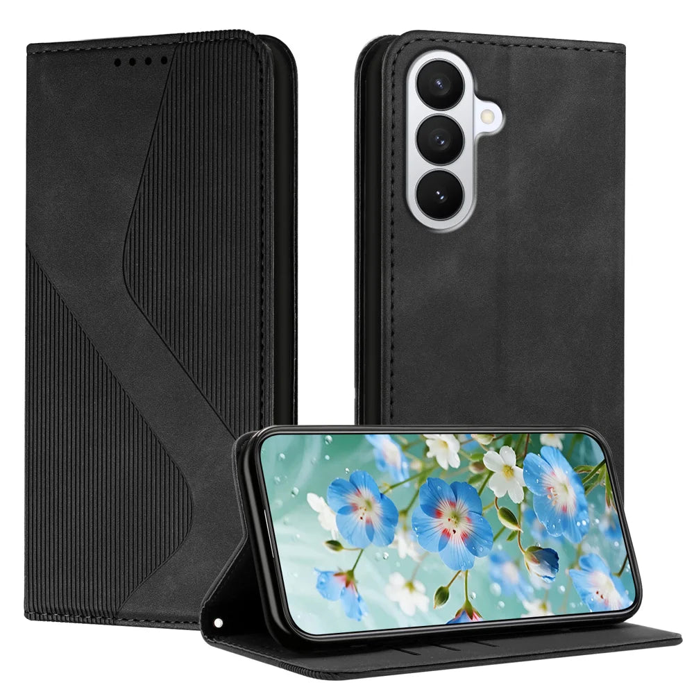 For Samsung Galaxy S26 Phone Cover Skin-touch Feel Leather Wallet Case with Stand - Black - 1