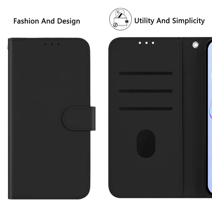For Samsung Galaxy A37 5G / A36 5G / A56 5G Case Solid Color Wallet Leather Phone Cover with Strap - Black - 6