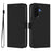 For Samsung Galaxy A57 5G Case Solid Color Wallet Leather Phone Cover with Strap - Black - 1