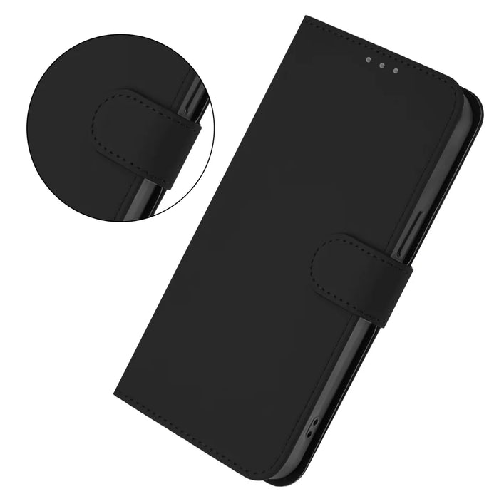For Samsung Galaxy A57 5G Case Solid Color Wallet Leather Phone Cover with Strap - Black - 5