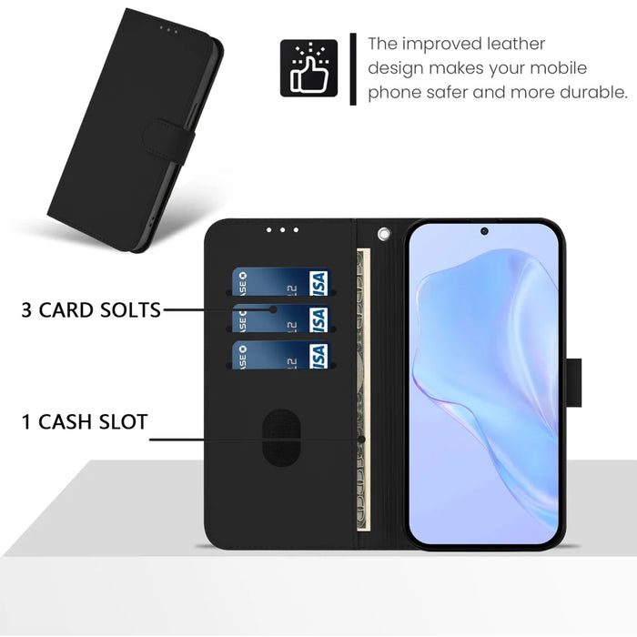 For Samsung Galaxy A57 5G Case Solid Color Wallet Leather Phone Cover with Strap - Black - 7