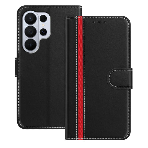 For Samsung Galaxy S26 Ultra Phone Cases Wallet Stand Color Splicing Leather Cover with Magnetic Clasp - Black - 1