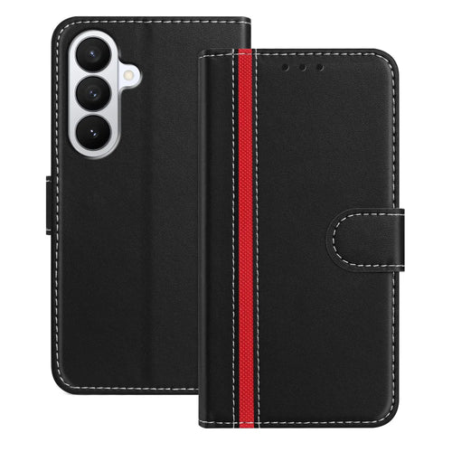 For Samsung Galaxy S26+ Phone Cases Wallet Stand Color Splicing Leather Cover with Magnetic Clasp - Black - 1