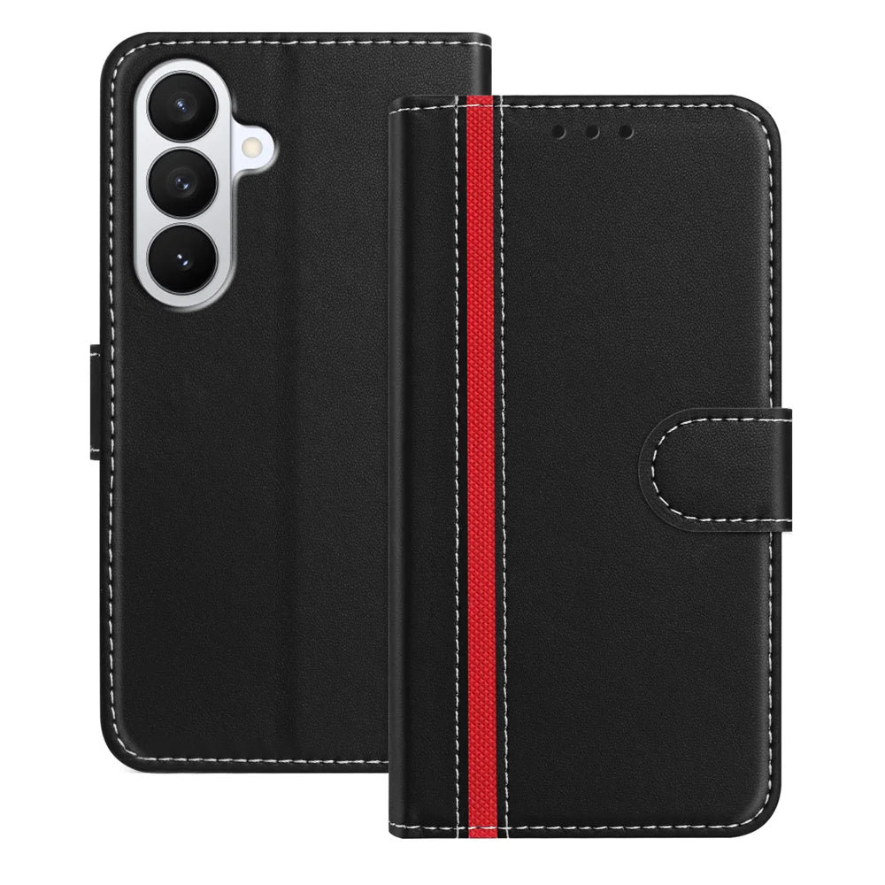 For Samsung Galaxy S26 Phone Cases Wallet Stand Color Splicing Leather Cover with Magnetic Clasp - Black - 1