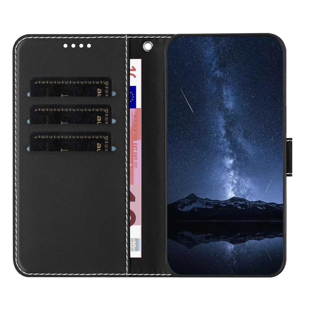 For Samsung Galaxy S26 Phone Cases Wallet Stand Color Splicing Leather Cover with Magnetic Clasp - Black - 6