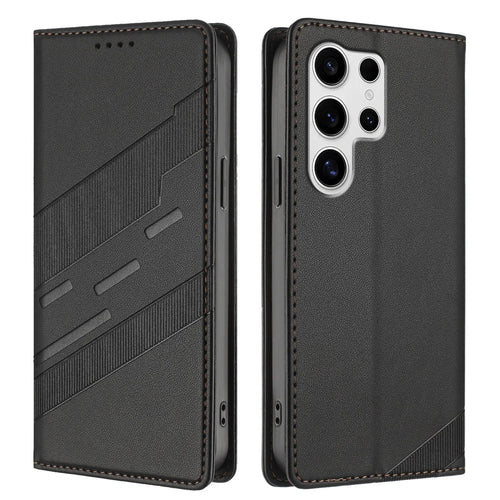 For Samsung Galaxy S26 Ultra Phone Cases Punk Style Imprinted Wallet Stand Leather Cover - Black - 1