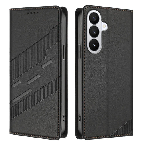 For Samsung Galaxy S26+ Phone Cases Punk Style Imprinted Wallet Stand Leather Cover - Black - 1