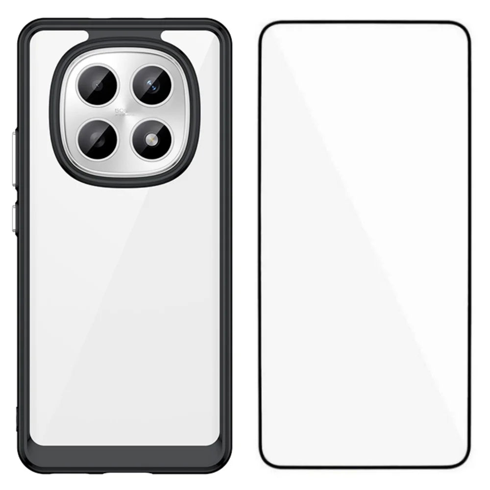 WANLONFENG For Xiaomi Redmi Note 15 Pro 5G (Global) Phone Case  XC Series TPU Acrylic Cover with Tempered Glass (Big Lens Hole) - Black - 1