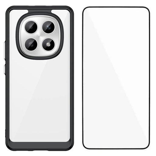WANLONFENG For Xiaomi Redmi Note 15 4G (Global) Phone Case  XC Series TPU Acrylic Cover with Tempered Glass (Big Lens Hole) - Black - 1