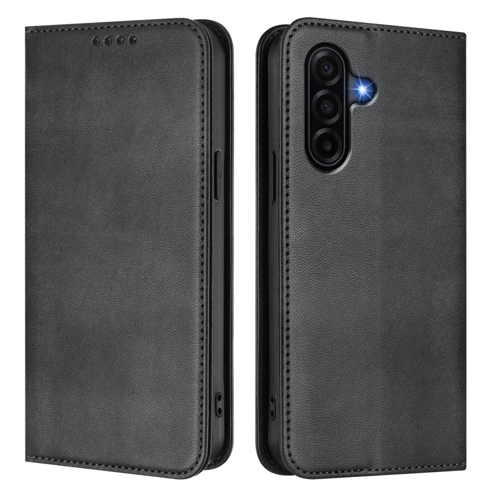 For Samsung Galaxy A57 5G Wallet Cases Retro Texture RFID Blocking Leather Phone Cover - Black - 1