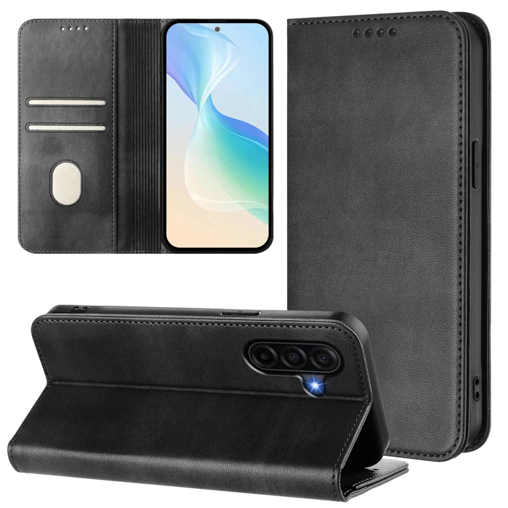 For Samsung Galaxy A57 5G Wallet Cases Retro Texture RFID Blocking Leather Phone Cover - Black - 3