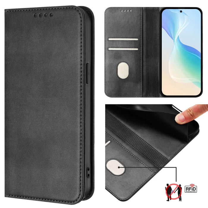 For Nothing Phone (3a) Lite 5G Wallet Cases Retro Texture RFID Blocking Leather Phone Cover - Black - 5