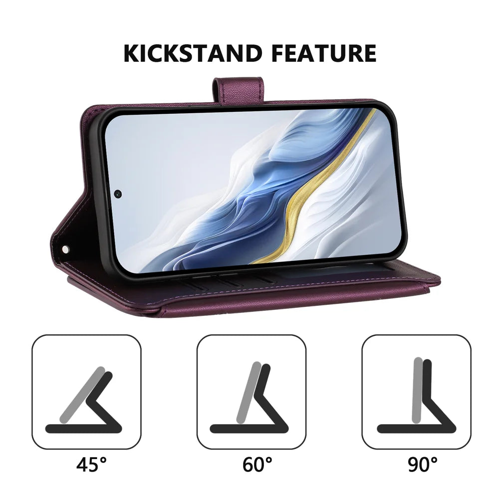 For Nothing Phone (3a) Lite 5G Leather Case Butterfly Floral Imprint Zipper Wallet Stand Cover with Wrist Strap - Purple - 6