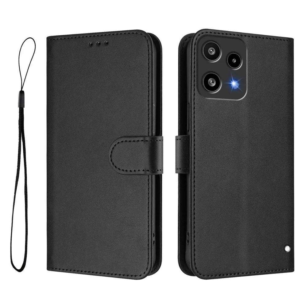 For Nothing Phone (3a) Lite 5G Wallet Case RFID Blocking Calf Texture Leather Stand Phone Cover with Strap - Black - 1