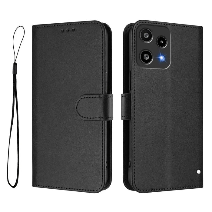 For Nothing Phone (3a) Lite 5G Wallet Case RFID Blocking Calf Texture Leather Stand Phone Cover with Strap - Black - 1