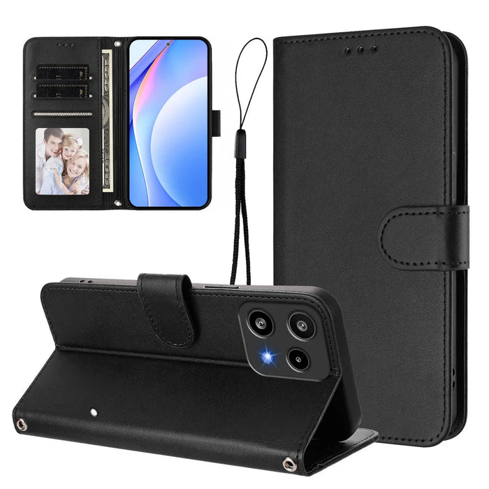 For Nothing Phone (3a) Lite 5G Wallet Case RFID Blocking Calf Texture Leather Stand Phone Cover with Strap - Black - 3