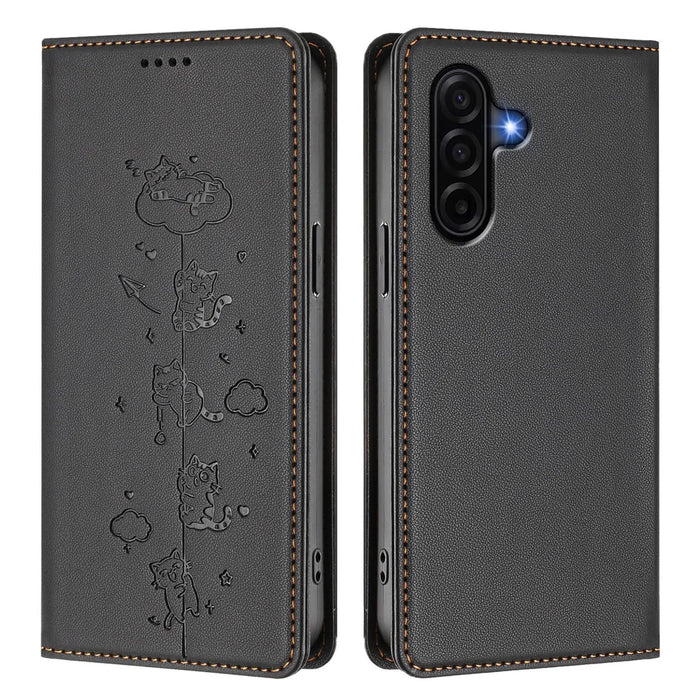For Samsung Galaxy A57 5G Case RFID Blocking Wallet Stand Imprinted Cat Pattern Leather Phone Cover - Black - 1