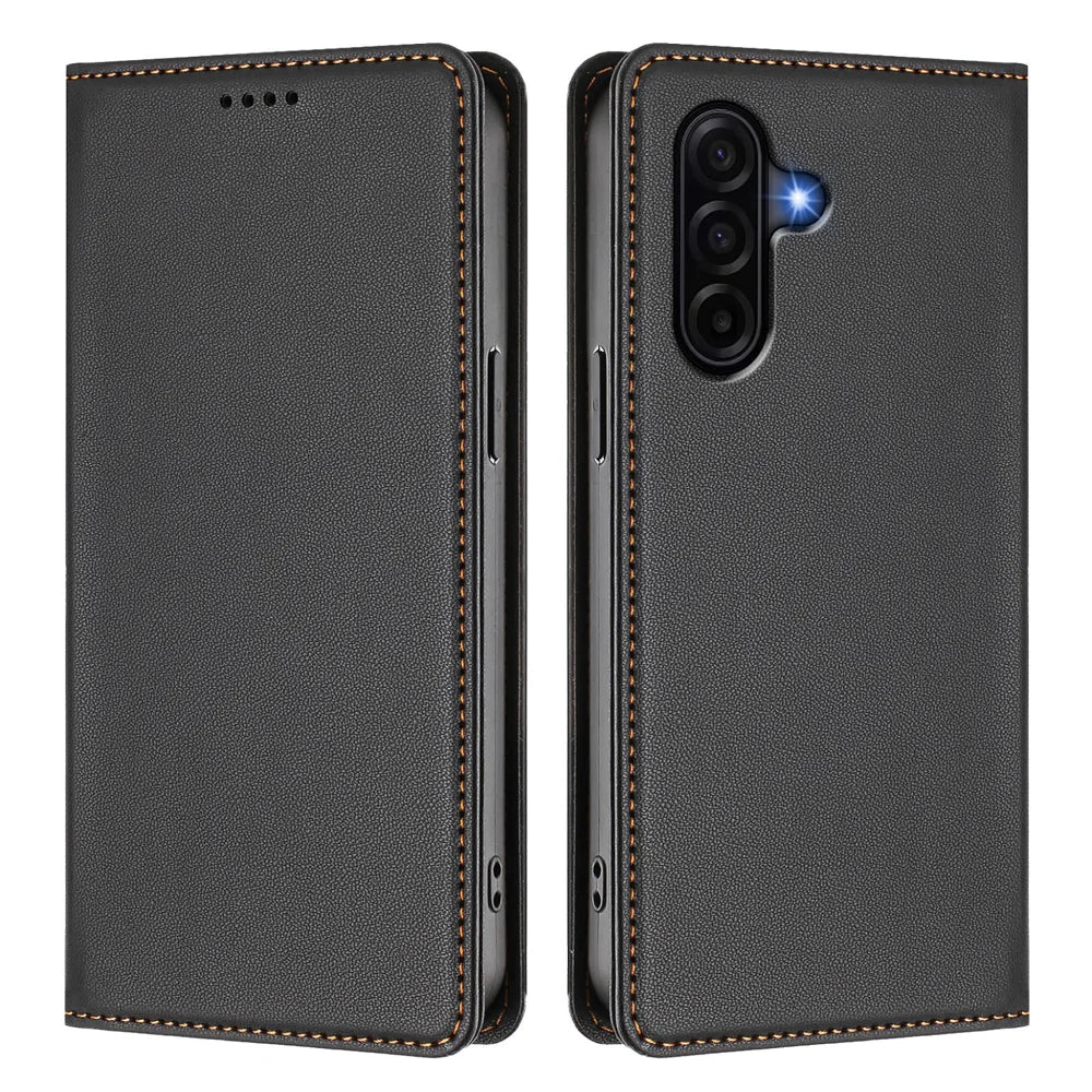 For Samsung Galaxy A57 5G Leather Wallet Case Magnetic Closure RFID Blocking Phone Cover - Black - 1