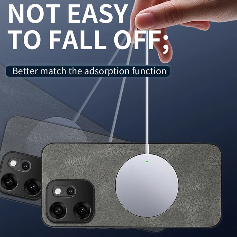 WANLONFENG For Oppo Reno15 5G (China) / Oppo Reno15 Pro 5G (Global) Magnetic Case  SD Series Nappa Texture PC TPU Phone Cover with 2Pcs Screen Film - Grey - 3