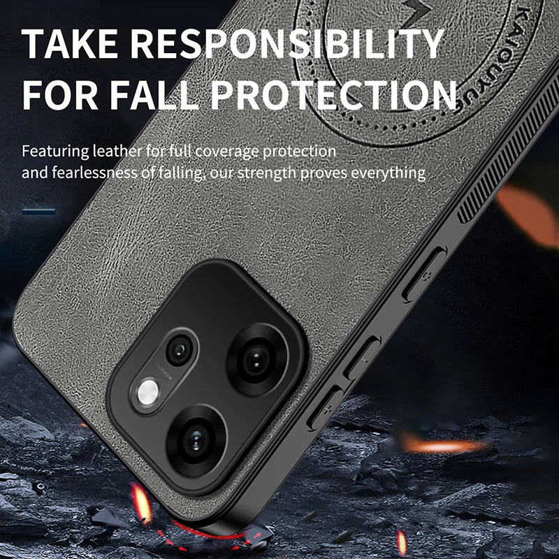 WANLONFENG For Oppo Reno15 5G (China) / Oppo Reno15 Pro 5G (Global) Magnetic Case  SD Series Nappa Texture PC TPU Phone Cover with 2Pcs Screen Film - Grey - 4