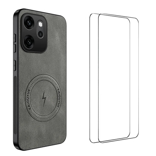 WANLONFENG For Oppo Reno15 Pro 5G (China) / Oppo Reno15 Pro Max 5G (Global) Magnetic Case  SD Series Nappa Texture PC TPU Phone Cover with 2Pcs Screen Film - Grey - 1