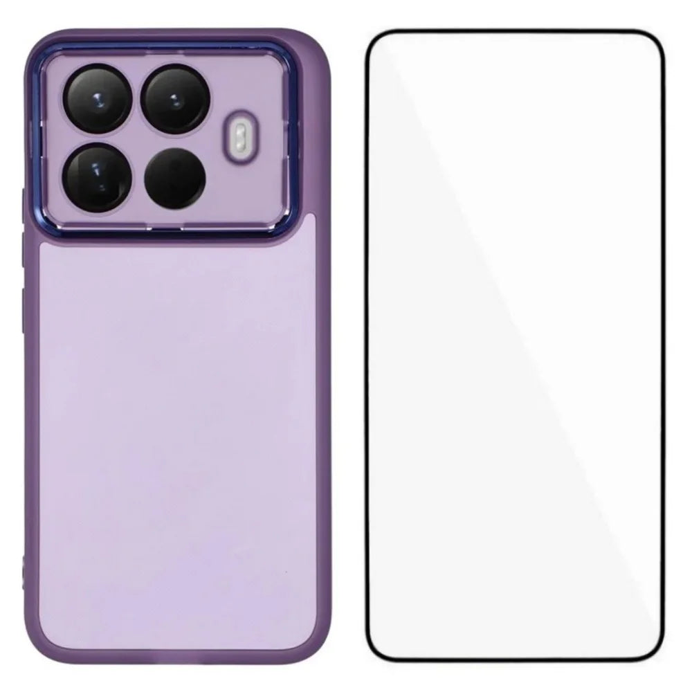 WANLONFENG For Xiaomi 15T Pro TPU Case  DKSM Series Electroplated Frame Back Cover with Tempered Glass - Purple - 1