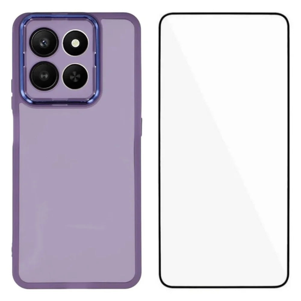 WANLONFENG For Honor 400 Smart 5G / Honor 400 Smart 4G / Honor X7d 4G TPU Case  DKSM Series Electroplated Frame Back Cover with Tempered Glass - Purple - 1