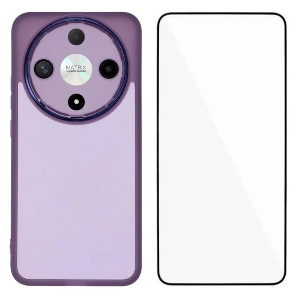WANLONFENG For Honor Magic8 Lite 5G / Honor X70 5G / Honor X9d 5G TPU Case  DKSM Series Electroplated Frame Back Cover with Tempered Glass - Purple - 1