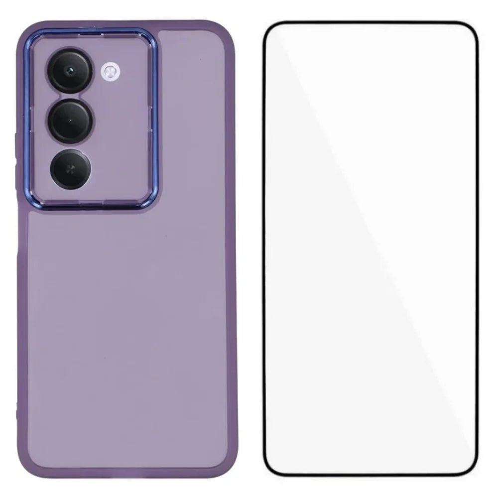 WANLONFENG For Xiaomi Redmi 15 5G (Global) (169mm) TPU Case  DKSM Series Electroplated Frame Back Cover with Tempered Glass - Purple - 1