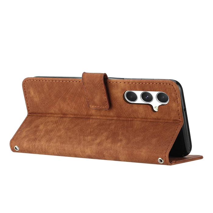 For Samsung Galaxy A37 5G Stand Case Imprinted Lines Leather Phone Cover - Brown - 2