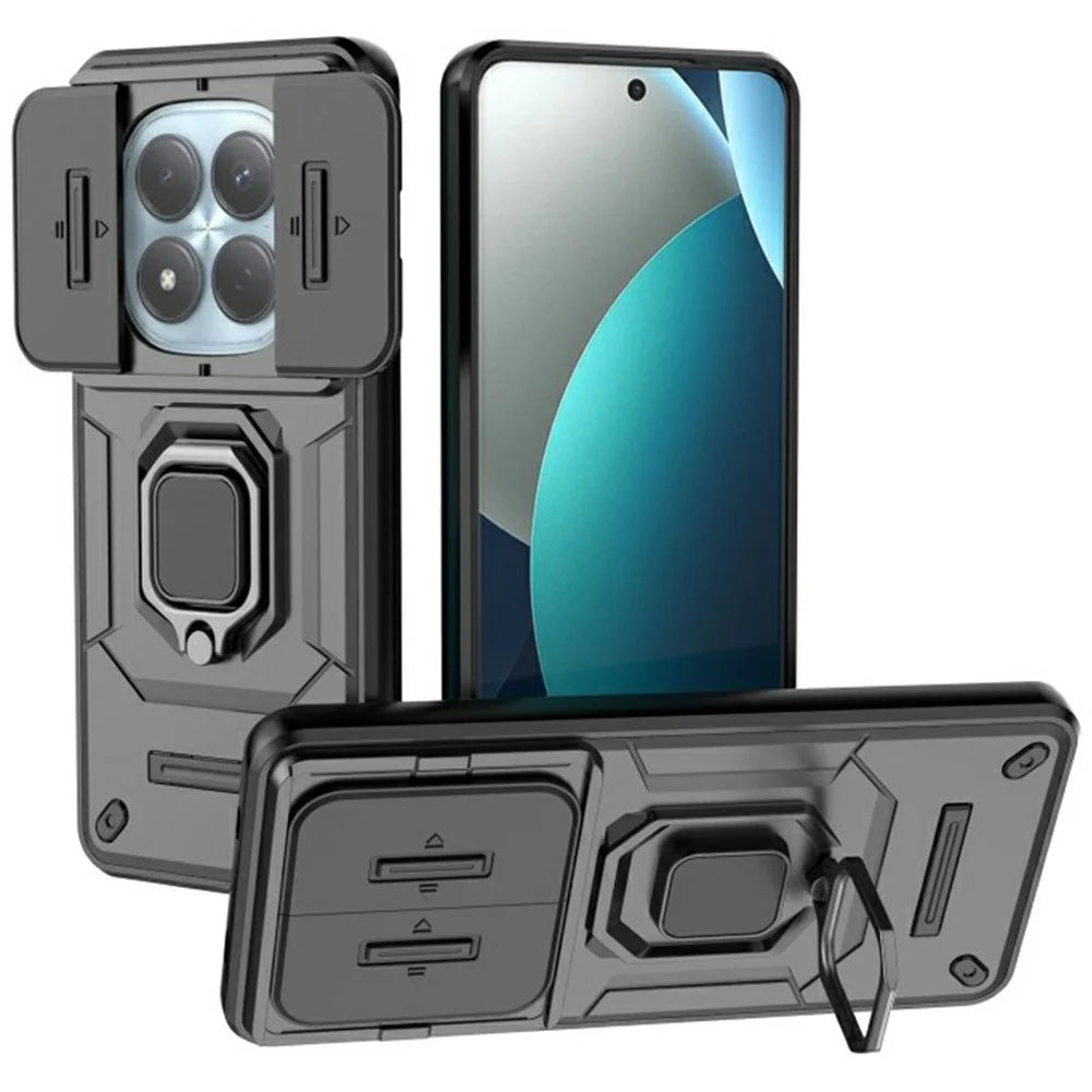 WANLONFENG ZDX Series For Xiaomi Redmi Note 15 Pro 5G (Global) Case PC TPU Kickstand Phone Back Case with Lens Cover + Tempered Glass - Black - 2