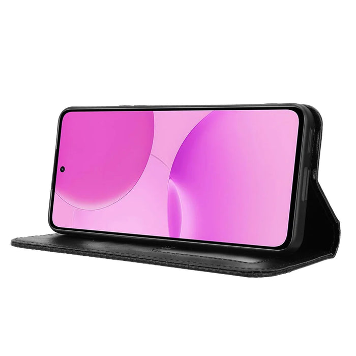 For Realme P4x 5G Leather Case Wallet Stand Retro Texture Phone Cover - Black - 7