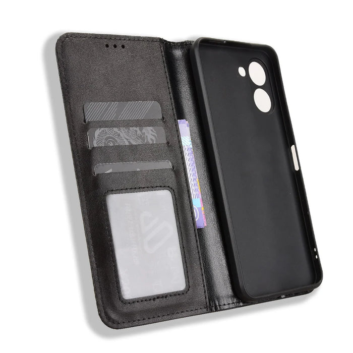 For TECNO Spark Go 3 Leather Case Wallet Stand Retro Texture Phone Cover - Black - 5