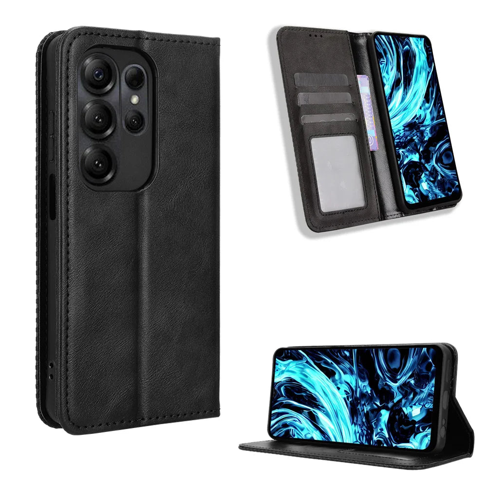 For Doogee Note 56X Leather Case Wallet Stand Retro Texture Phone Cover - Black - 1