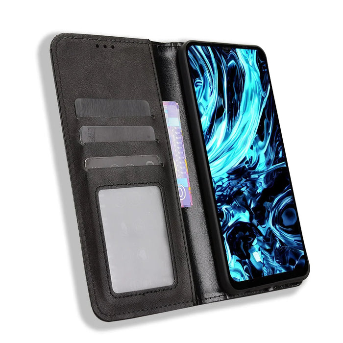 For Doogee Note 56X Leather Case Wallet Stand Retro Texture Phone Cover - Black - 6