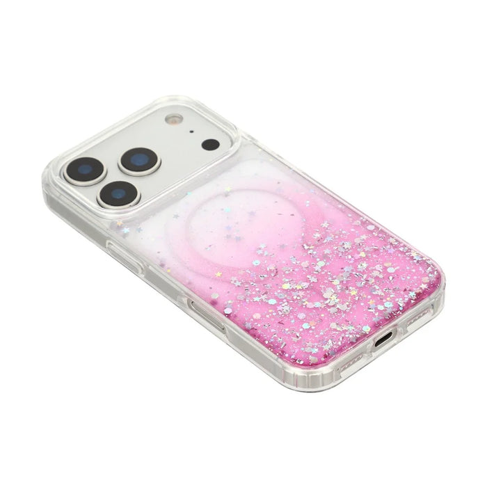 For iPhone 17 Pro Max Magnetic Case Gradient Sparkle Epoxy TPU + Acrylic Phone Cover Compatible with MagSafe - Pink - 4