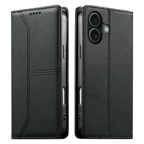 For iPhone 17 Wallet Stand Case Line Splicing TPU PU Leather Phone Cover - Black - 1