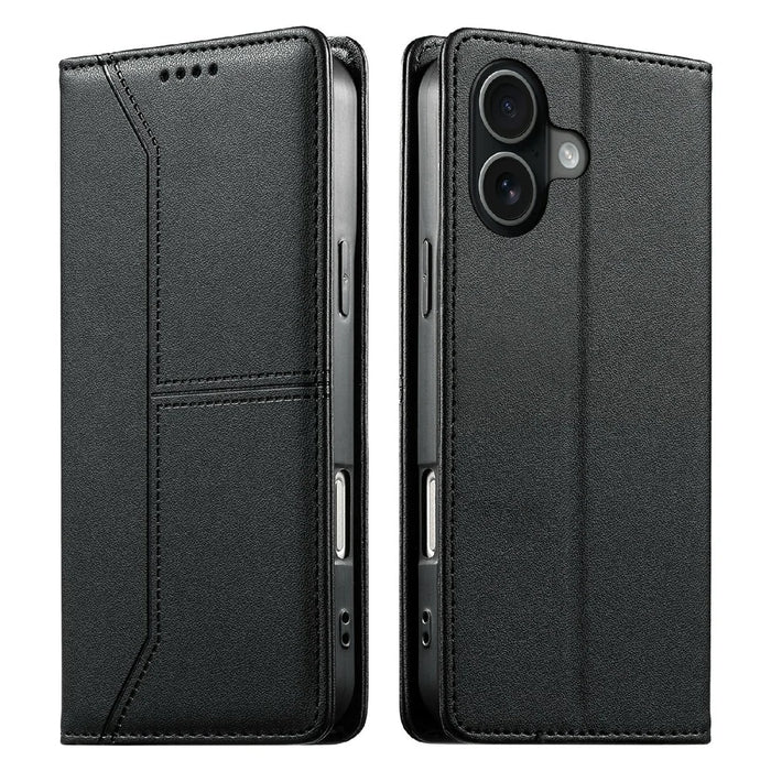 For iPhone 17 Wallet Stand Case Line Splicing TPU PU Leather Phone Cover - Black - 1
