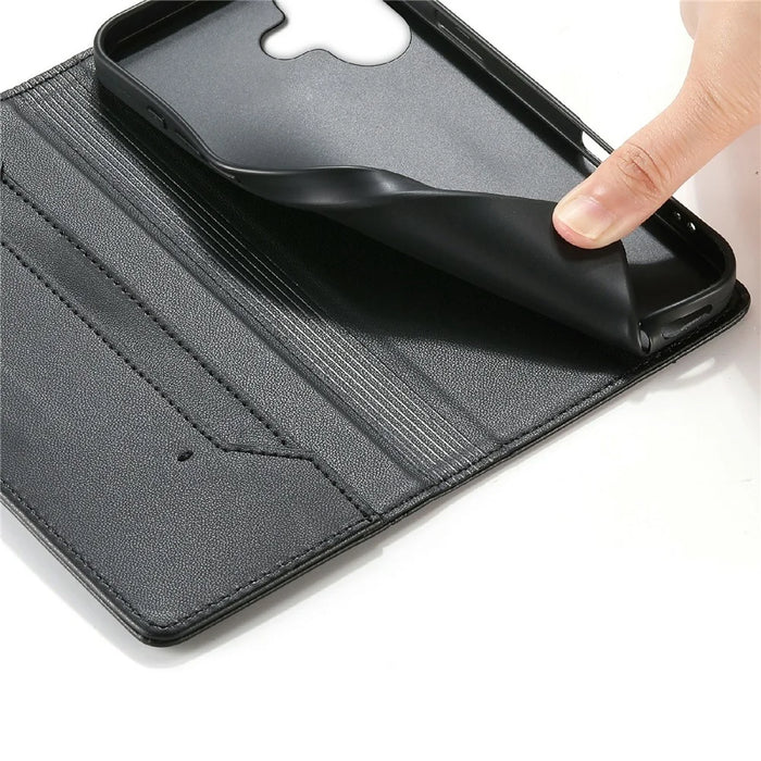 For iPhone 17 Wallet Stand Case Line Splicing TPU PU Leather Phone Cover - Black - 4