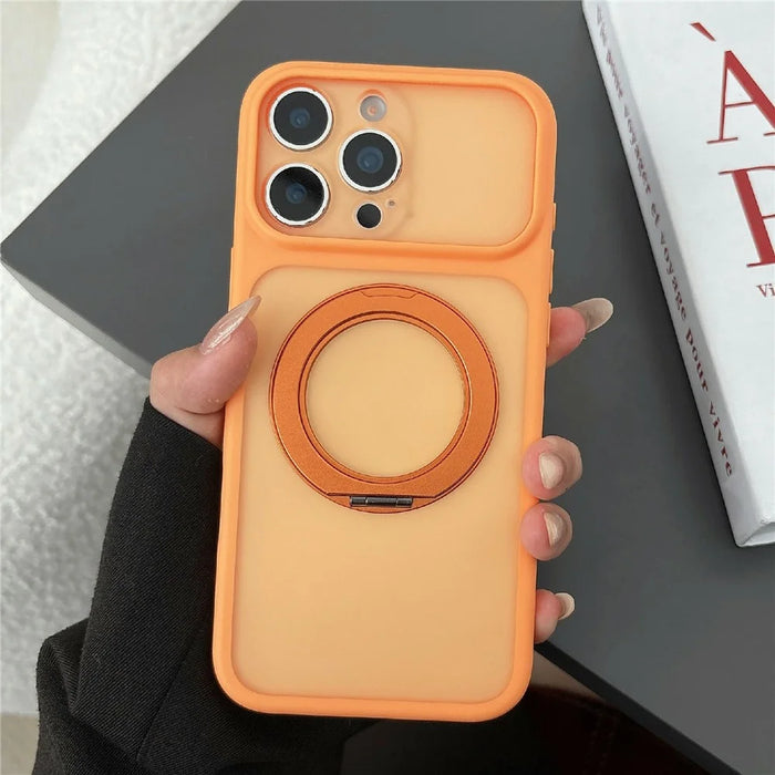 For iPhone 17 Pro Magnetic Case Rotating Kickstand TPU + PC Protective Phone Cover Compatible with MagSafe - Orange - 1