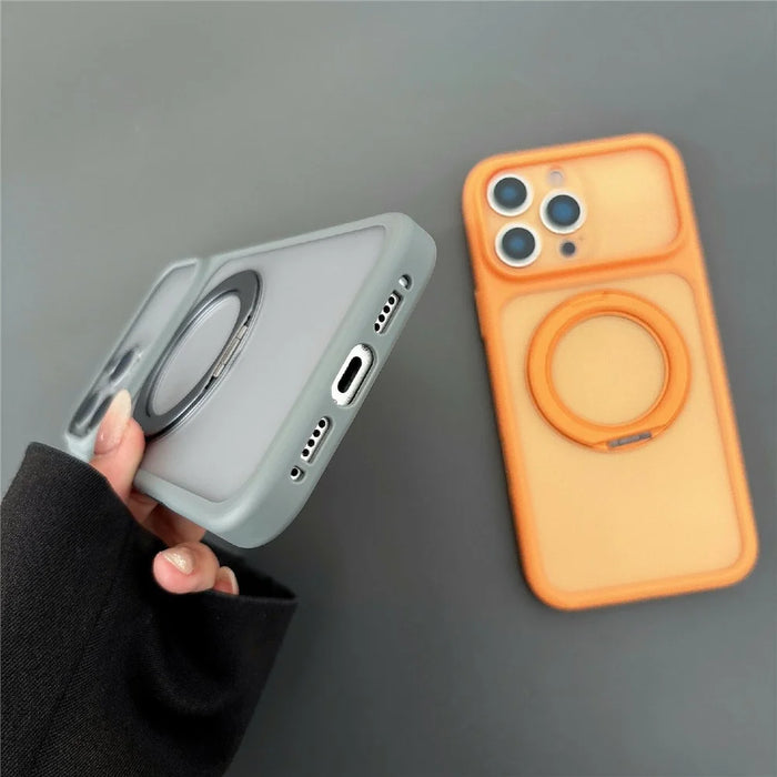 For iPhone 17 Pro Magnetic Case Rotating Kickstand TPU + PC Protective Phone Cover Compatible with MagSafe - Orange - 6