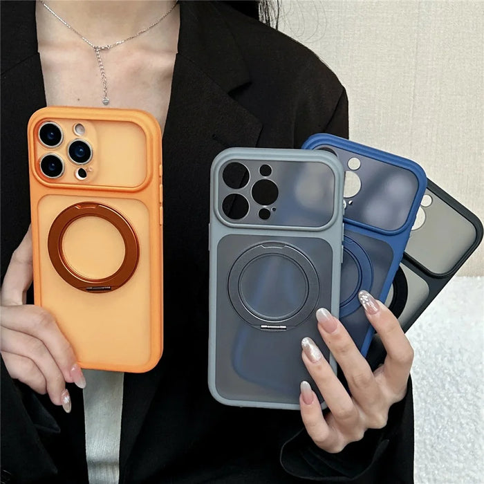 For iPhone 17 Pro Magnetic Case Rotating Kickstand TPU + PC Protective Phone Cover Compatible with MagSafe - Orange - 7