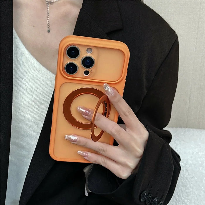 For iPhone 17 Pro Max Magnetic Case Rotating Kickstand TPU + PC Protective Phone Cover Compatible with MagSafe - Orange - 3
