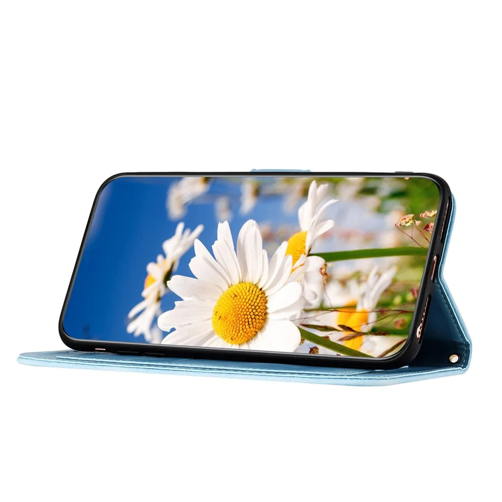 For Google Pixel 10a Case PU Leather Floral Phone Cover with Card Slots - Baby Blue - 3